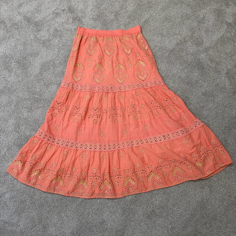 Boston Proper Coral Maxi Skirt with Embroidery - Picture 3 of 9